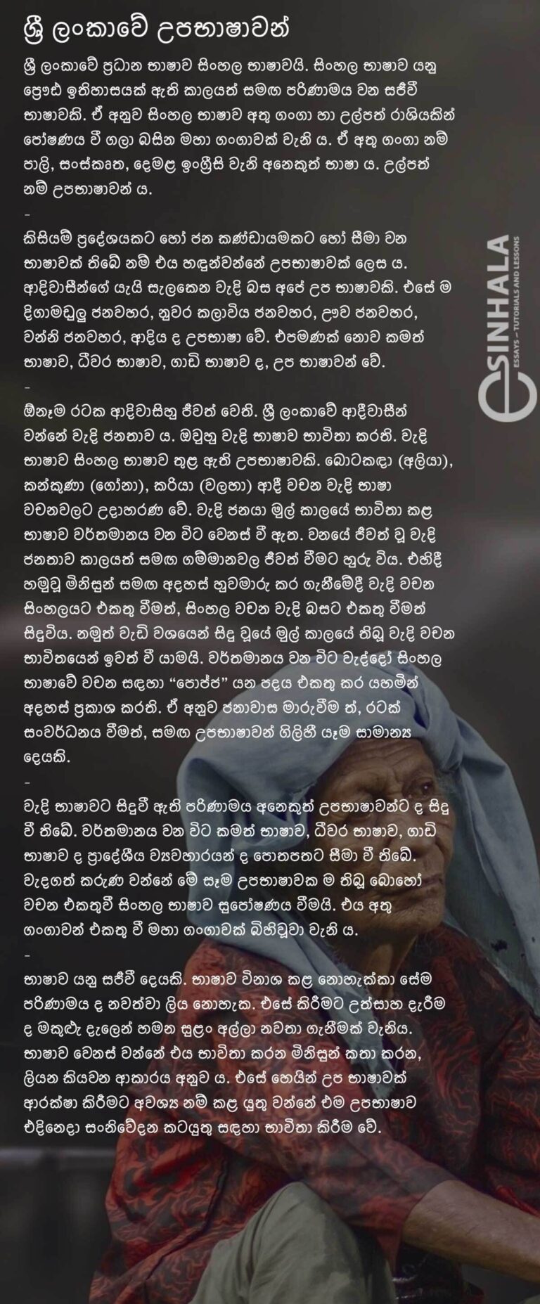 Dialects of Sri Lanka - Grade 9 Sinhala Essay about sub languages